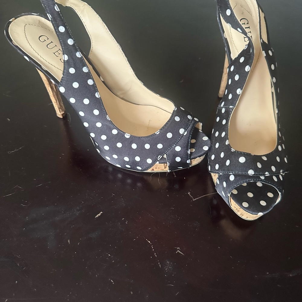 Guess Black and White Polka Dot Heels